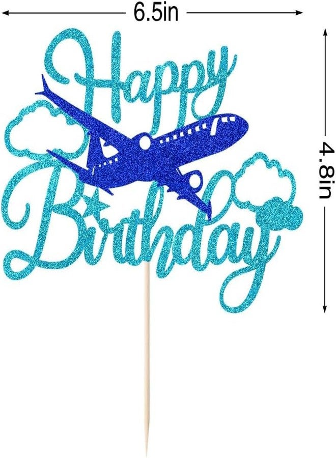 Confetti! Happy Birthday Glitter Airplane Cake Topper | Airplane Birthday Party Decorations | Adventure Awaits | Boys Girls Men | Plane Travel Airman Theme | Kids Birthday Baby Shower Party - Image 2